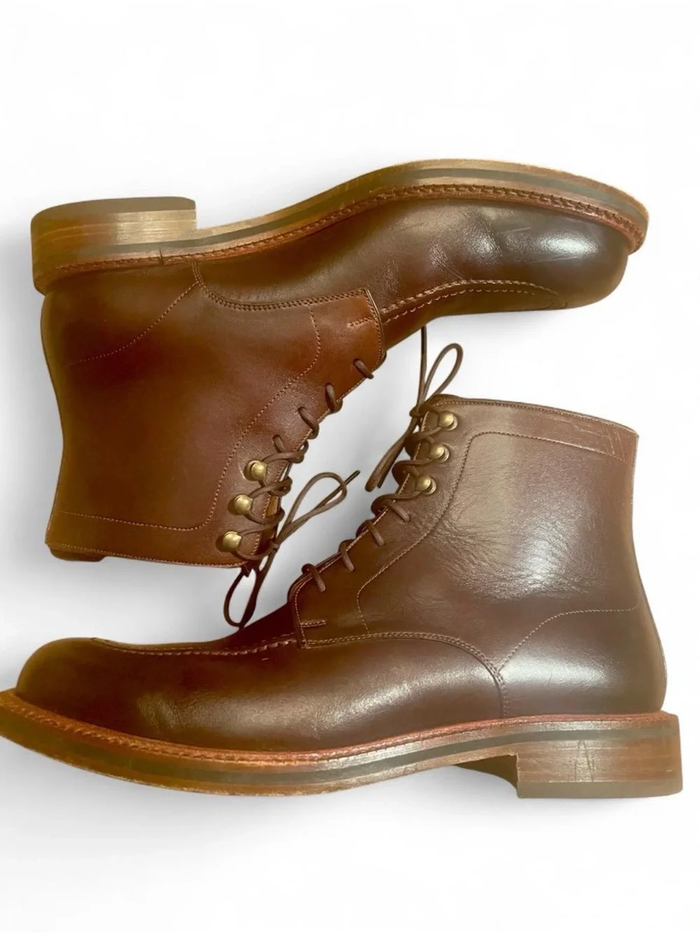 Beckett Simonon Gallagher Brown Leather MocToe Boots M 8.5 Blake Stitch Like New
